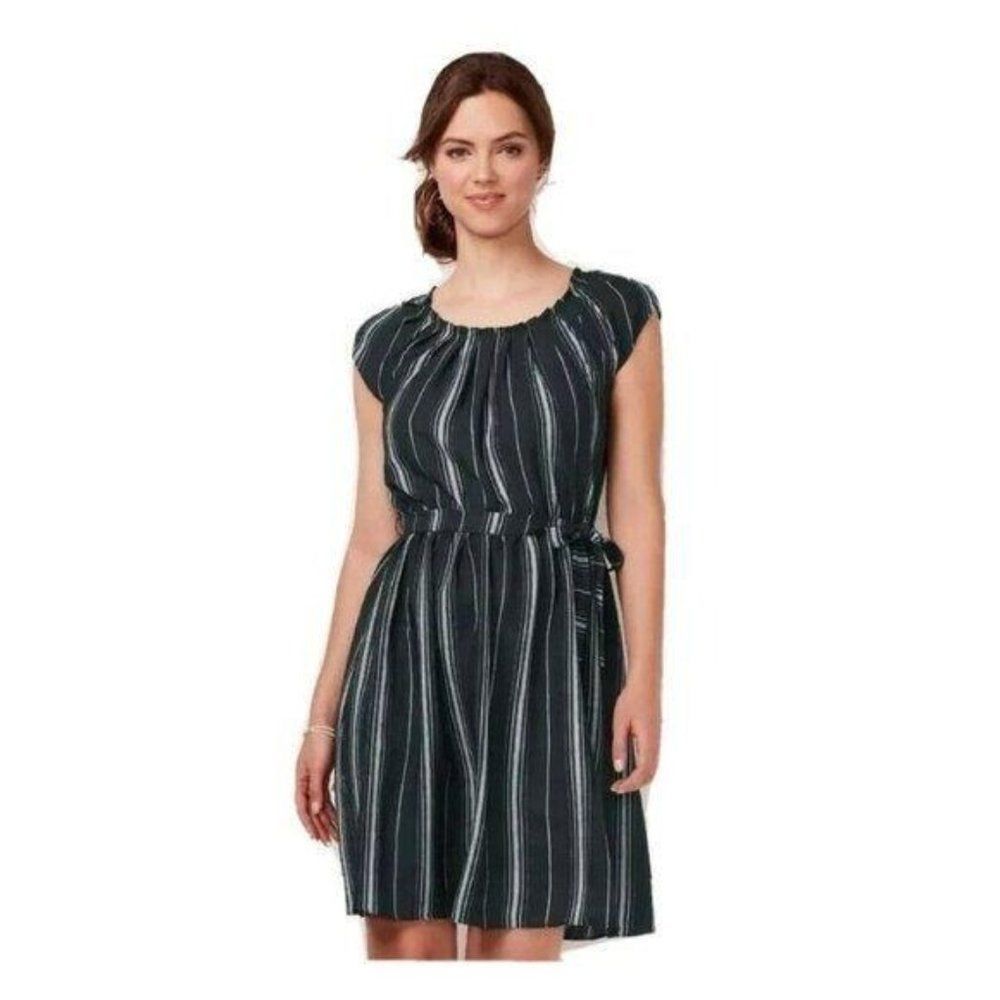 New LC Lauren Conrad Dress Navy Blue Gray Striped Size XXL 2X Pleated A Line